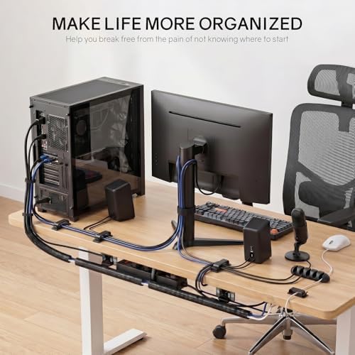 494 PCS Cable Management Kit - 4 Cable Sleeve Split, 2 Cable Organizer, 130 Adhesive Cable Clip, 6 Cable Holder, 2 Roll Cable Organizer Strap, 300 Cable Tie with 50 Mount, for Computer TV Under Desk - Image 3