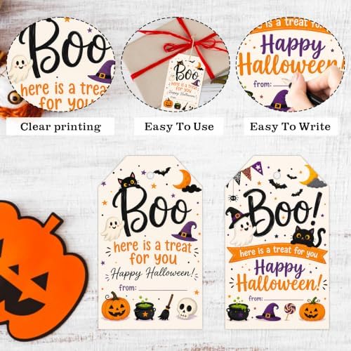 Halloween Boo Gift Tags with String, 50PCS Hanging Tags for Gift Wrapping, Halloween Thank You Labels for Friendsgiving, Party Favors, Bakery Packaging, DIY Crafts - A03 - Image 3