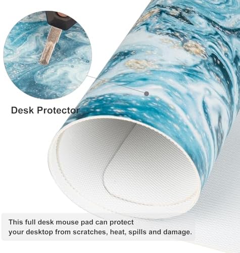 QiyI PU Leather Large Mouse Pad, Office Decor, 31.5" x 15.7", Blue Marble - Image 4