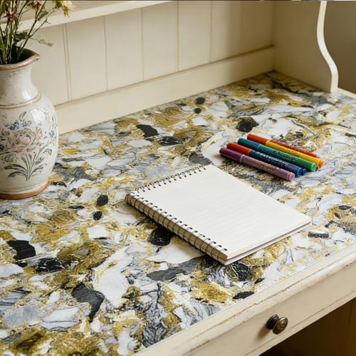 Drawer and Shelf Liner - Yellow Black Marble Pattern Non Adhesive - Image 3