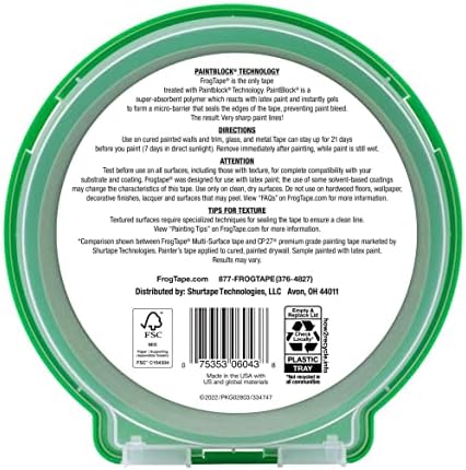 FrogTape Multi-Surface Painters Tape with PAINTBLOCK, 1 Inch Wide (0.94 In. x 60 Yds), Medium Adhesion, Green, 1 Roll (Pack of 2) (1358463) - Image 3