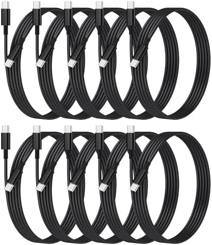 10-Pack USB C to C Charger Cable, Multipack PD 48W Charge Type C to C Black by weishan