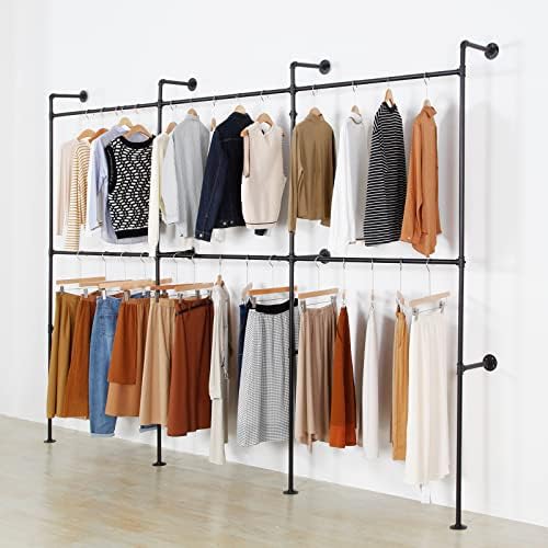 Modern Simple Industrial Pipe Clothing Rack, Display Stand Wall Mounted Clothes Garment Rack Heavy Duty Hanging Clothes Rods Bar for Closet Storage, 134in Black - Image 2