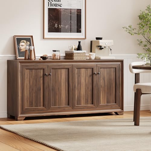ONBRILL 60" Buffet Cabinet with Storage, 4 Doors & Adjustable Shelves Brown - Image 4