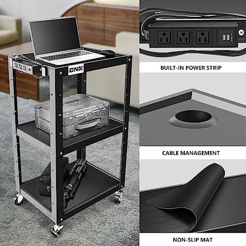 DNA Motoring 3-Layer Utility Steel AV Cart with Wheels Power Strip, 25" x 18" x 24"-42" Height Adjustable Rolling Projector Cart,TOOLS-00136 - Image 6