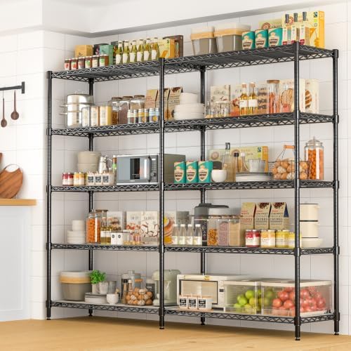70" W Storage Shelves 1430 LBS Heavy Duty Wire Shelving, 5 Tier Adjustable Metal Garage Shelving, Pantry Kitchen Storage Rack with Liners, DIY L-Shaped Corner Shelf, 70" W x 16" D x 72" H - Image 2