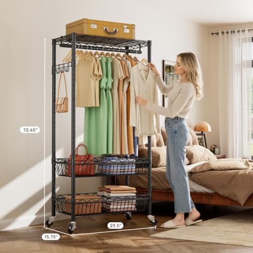 Golpart Heavy Duty Rolling Clothes Rack Wheels Portable Metal Garment Rack - Image 4