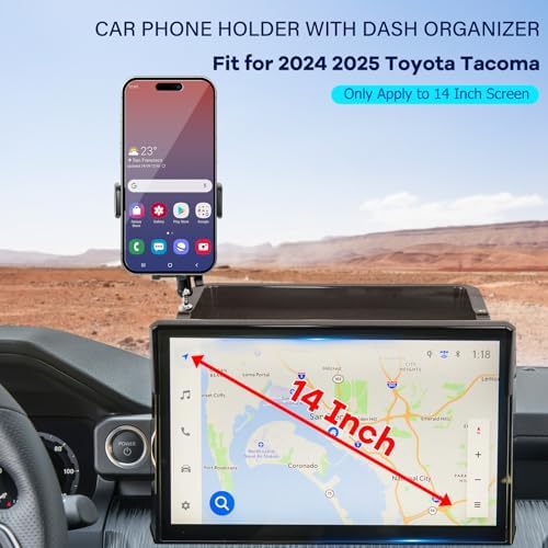 Car Phone Holder Fit for Toyota Tacoma 2024 2025 2026 W/Dash Tray Storge Box Organizer, Cell Phone Mount for Tacoma Accessories 14 inch Touch Screen 360 Degree Rotation (Not Fit 8 inch) - Image 2