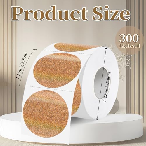1.5 Inch Thermal Labels,Holographic Circle Direct Thermal Stickers,for Address Design DIY Logo Business(300 pcs/Brown dots) - Image 2