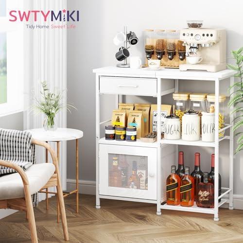SWTYMIKI Coffee Bar Cabinet for Home - Farmhouse Coffee Stand Station Multi-Purpose Buffet Sideboard Cabinet - Kitchen Bar Table for Living Room, Corner, Small Space, White - Image 3