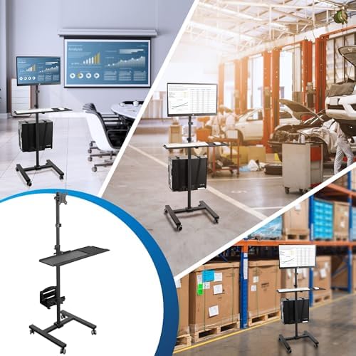 Mount-It! Rolling Computer Cart on Wheels, Mobile Desk Workstation with Monitor Mount for up to 32" Screen, Full Keyboard Tray, Floating Adjustable CPU Holder, Standing up to 70" Tall - Image 2