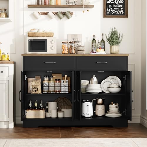 HOSTACK 47" W Kitchen Sideboard Buffet Cabinet with Storage Drawers, Black - Image 6
