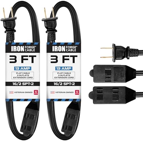 Iron Forge Cable 16 Gauge Black Indoor Extension Cord, 3 Ft - SJT by IronForgeCable