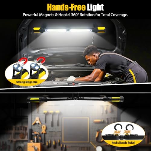 SYLSTAR Work Light for Mechanic, 2400LM LED, 4400mAh Rechargeable, Magnetic, Underhood Work Light with Hooks for Car Repairing, Job site, Garage, Workshop, Emergency(Yellow) - Image 5