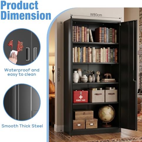 SUXXAN Metal Storage Cabinet with Doors and Shelves, 71" H Locking Steel Garage Cabinet for Home Office Studio Pantry,Tall Tool File Cabinet Black, Assembly Require - Image 2