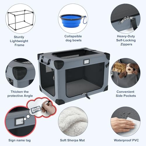 42 Inch Collapsible Dog Travel Crate for Soft Blanket and Foldable Bowl - Image 4