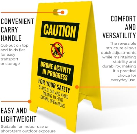 Caution Drone Activity In Progress For Your Safety Stand Clear and Avoid Double Sided Floor Sign, Yellow, 20x11 Inches, Coro Plastic Made in USA - Image 6
