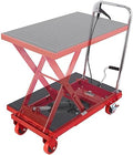 VEVOR TF23 Hydraulic Lift Table Cart, 500lbs Capacity 28.5" with 4 Wheels and Non-Slip Pad, for Material Handling and Transportation, Red by VEVOR