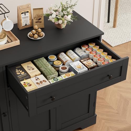 HOSTACK 41" W Kitchen Sideboard Buffet Cabinet, Small Coffee Bar, Black - Image 4
