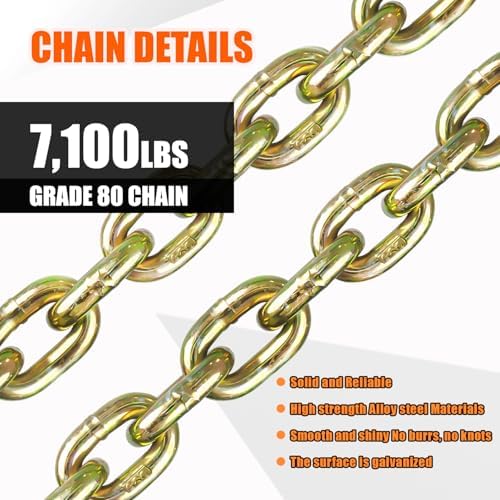 TKK G80 Transport Binder Chain, 3/8 Inch x 8 Foot Logging Tow Chain with Grab and Sling Hooks, 7,100 lbs Safe Working Load, Heavy Duty for Transporting, Towing and Tie-Down - Image 5