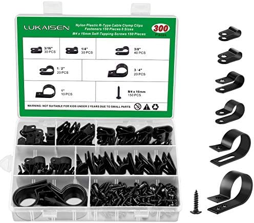 300PCS Nylon R-Type Cable Clips for Cable Management with M4 Screw, 6 Sizes by LuKaiSen