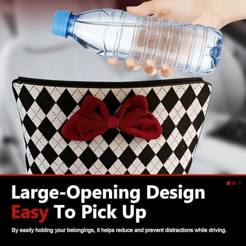 Car Between-Seat Storage Bag, Argyle Pattern Bowknot Decor Car Console Organizer for Grocery Personal Item, Universal for Most Car Models (Black & White) - Image 6