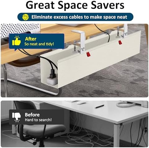 28" Small Under Desk Cable Management Tray No Drill, Compact Clamp On Cord Organizer for Dorm & Small Desk, Anti-Sag Oxford Fabric Wire Hider, Power Strip Holder (Beige, 28.6") - Image 6