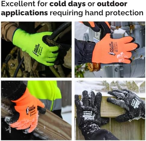 Majestic Polar Penguin Winter Lined Napped Terry Glove with Foam Latex Dipped Palm | 1 Dozen - MED | ANSI A2, Heavyweight Glove, Hiviz Yellow/Black | Automotive, Industrial, Manufacturing | 3396HY - Image 7