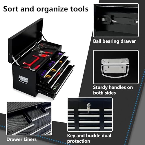 Dawmilon 8-Drawer Rolling Tool Chest with Multiple Drawers, Heavy Duty Metal Tool Cabinet for Garage and Workshop Storage, Lockable Top Chest, Black - Image 6