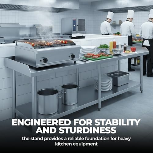 Stainless Steel Equipment Grill Stand with Adjustable Undershelf | Heavy Duty 18-Gauge Top | NSF Certified for Kitchens, Utility Rooms & Catering (72" x 30") - Image 2