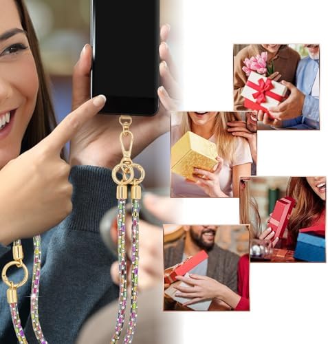 Crystal Phone Strap Crossbody Rhinestone Cell Phone Neck, Rainbow - Image 5