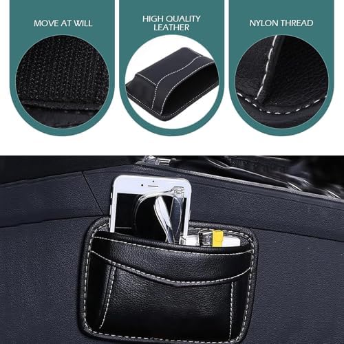Car Seat Side Pocket Organizer, PU Leather Mini Storage Bag, Seat Gap Filler with Phone Sunglasses Pen Holder, Universal Auto Organizer for Documents Registration Notepad (Black)​ - Image 3