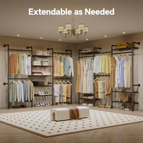 Higeego W3 Wall Mounted Clothes Rack, Industrial Pipe Clothing Rack, Black - Image 3