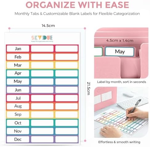SKYDUE Accordion File Organizer, Expanding File Folder with 13 Pockets, Portable Document Paper Bill Receipt Organizer, Home School Pink Office Supplies, Letter A4 Size - Image 2