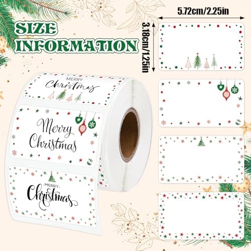 Whaline Christmas Direct Thermal Labels Stickers Red Green Xmas Patterned Rectangle Self-Adhesive Printer Decals for DIY Candle Name Tag Logo Design, 500 Pcs - Image 2