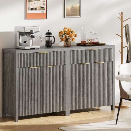Lulive Fluted Buffet Cabinet for Kitchen, 28.3" Sideboard Cabinet Grey - Image 5