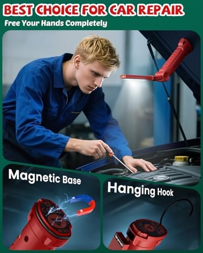 Coquimbo Tools Gifts for Men Dad Husband, Rechargeable LED Work Light Grill Accessories Magnetic Flashlight with Hanging Hook 5 Modes 360° Rotate Birthday Gifts for Him Grandpa (2 Pack Red) - Image 3