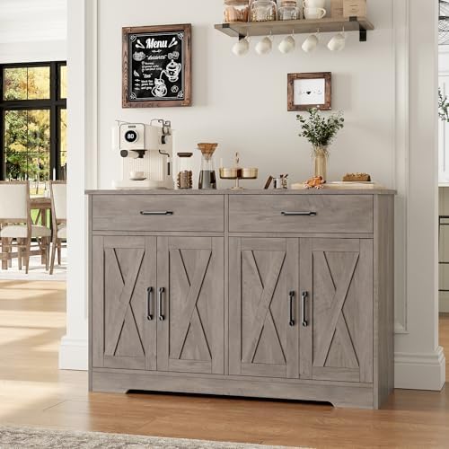 HOSTACK 47" W Kitchen Sideboard Buffet Cabinet with Storage Drawers, Grey - Image 4