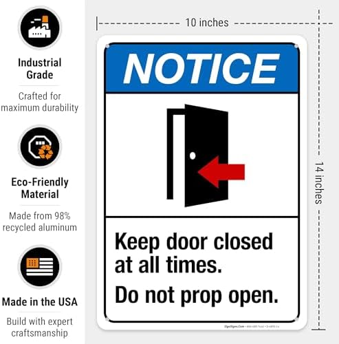 Keep Door Closed at All Times Do Not Prop Open Sign, ANSI Notice Sign, - Image 3