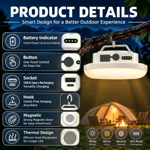 LED Rechargeable Stepless Dimming Camping Light with Remote - Image 6
