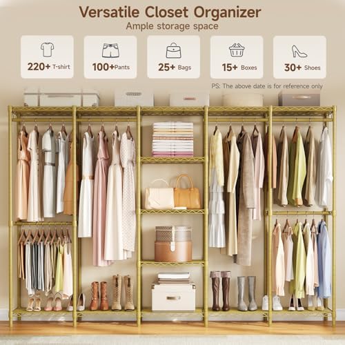 ONBRILL F5 Heavy Duty Clothes Rack Freestanding Modular Closet System Gold - Image 4