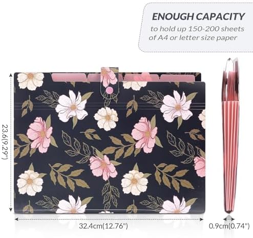 SKYDUE Accordion File Organizer, Floral Expanding File Folders with 5 Pockets, Cute Document Organizer for Paper Bills Receipt Storage, School Office & Hospital Supplies Letter/A4 Size Navy Blue - Image 6