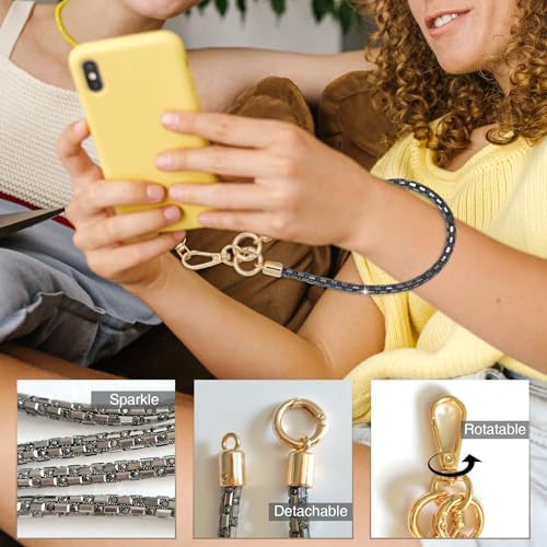 Crystal Phone Strap Crossbody Rhinestone Anti Theft Layered Strap Crossbody Cell Phone Neck for Women (Black) - Image 2