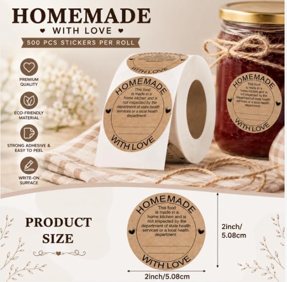 500 Cottage Food Labels, 2-Inch Kraft Paper Stickers - Image 2