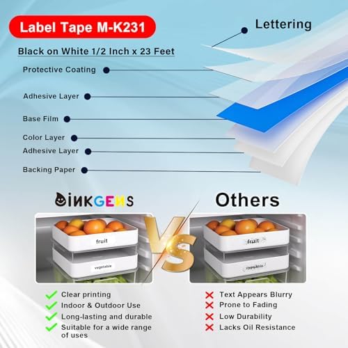 M-K231 Label Tape 12mm 0.47" Black on White Replace for MK231 PT-M95 M-231 M231 M-K231s PT-65 PT-80 PT-70 PT-45 PT-90 Label Makers, 7 Pack - Image 4