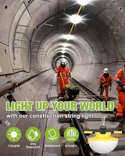 YXL 100FT 3Prong Construction String Lights 16000LM 130W Industrial LED String Lights, IP65 Waterproof 18AWG Wire 5000K Super Bright for Construction Sites Temporary Work Jobsites Outdoor Lighting - Image 2