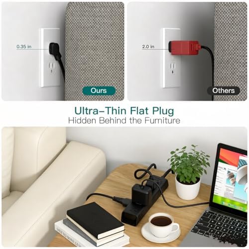Power Strip Surge Protector with 12 Outlets, Flat Plug Extension Cord 10FT - Image 3