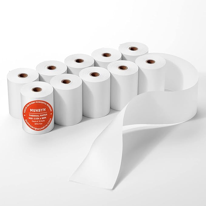 MUNBYN 2 1/4" X 85' Thermal Receipt Paper Cash Register Paper Rolls Fits by MUNBYN