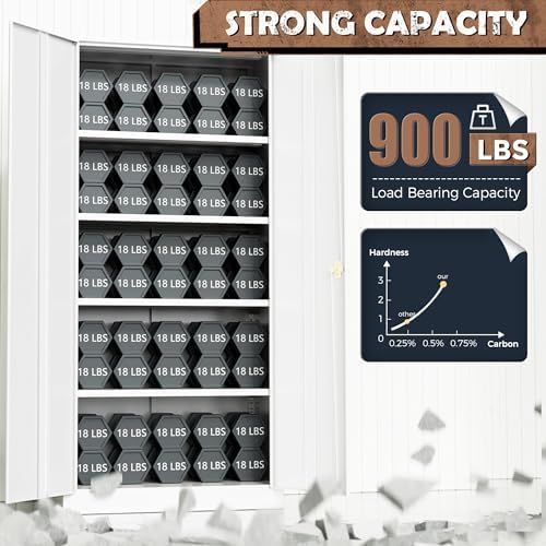 INTERGREAT Metal Lockable Storage Cabinet, 72” H Storage Cabinets with 2 Doors and 4 Adjustable Shelves for Office, Home, Garage, Pantry (Assembly Required, White) - Image 6