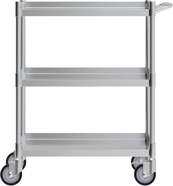 3 Shelf Stainless Steel Tubular Utility Cart | 15 in. Wide x 24 in. Long x 33 - Image 2